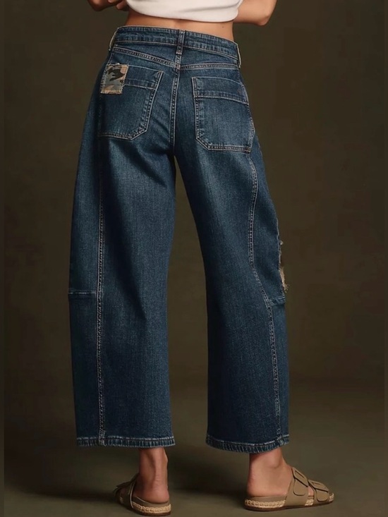 PILCRO ANTHROPOLOGIE Kenna Mid Rise Heritage Barrel Jeans Camo Patchwork 24 - Picture 5 of 11